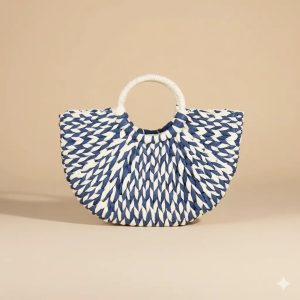 Sac Panier Tressé Multicolore Poignée Ronde