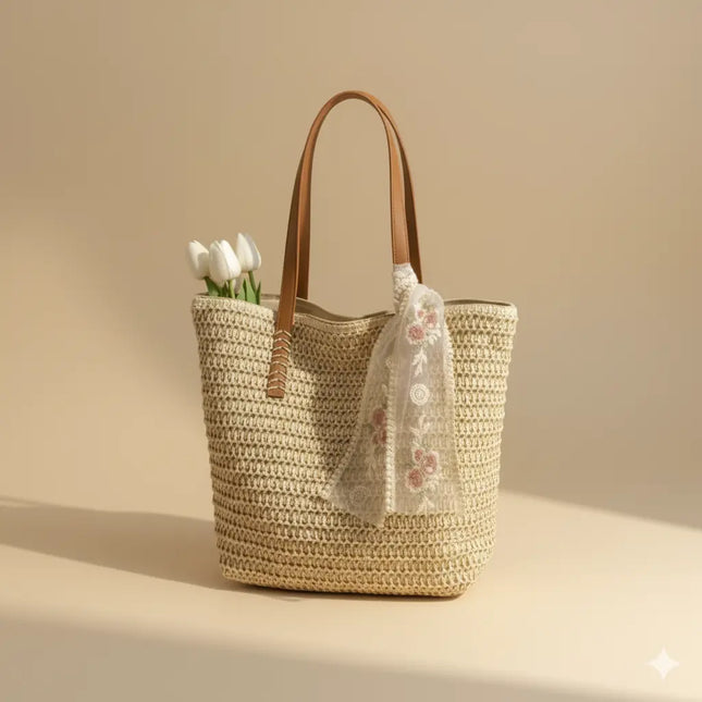 Sac Panier Cabas Tressé Estival Dentelle