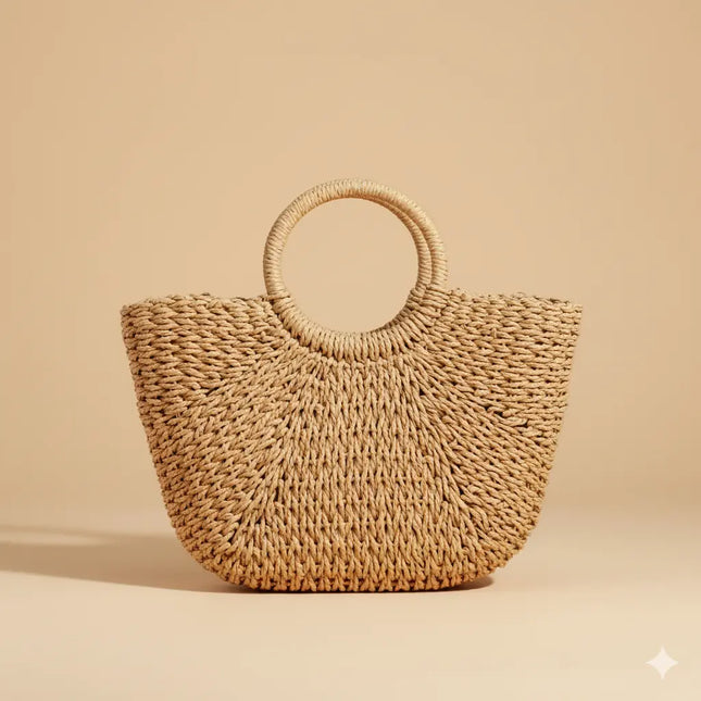 Sac Panier Cordon Paille Tressée Rigide