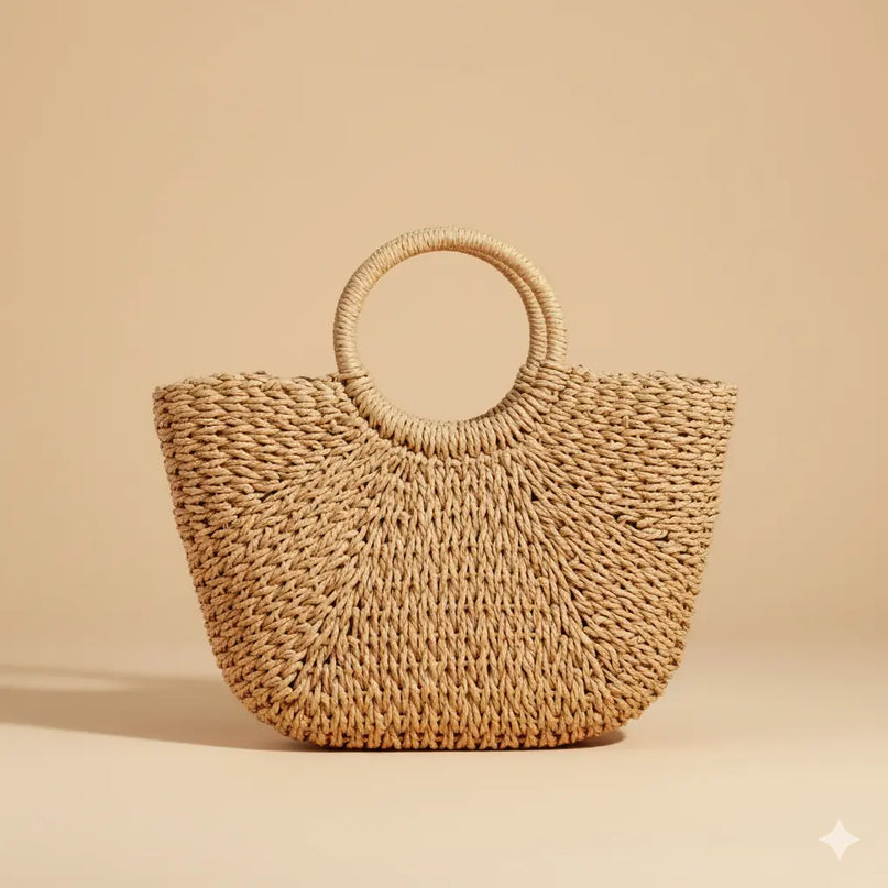 Sac Panier Cordon Paille Tressée Rigide