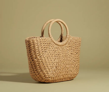 Sac Panier Cordon Paille Tressée Rigide