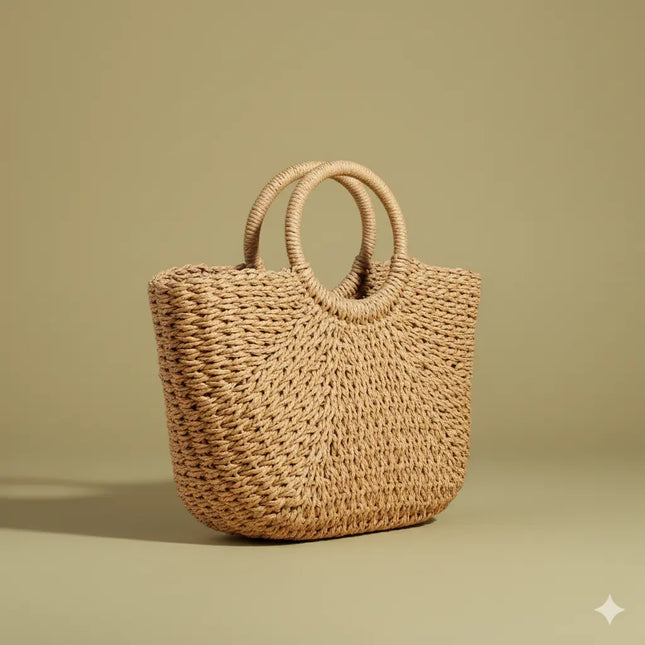 Sac Panier Cordon Paille Tressée Rigide
