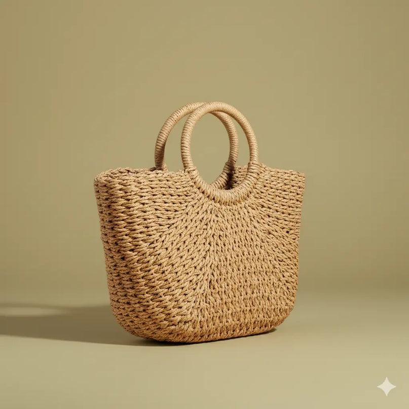 Sac Panier Cordon Paille Tressée Rigide