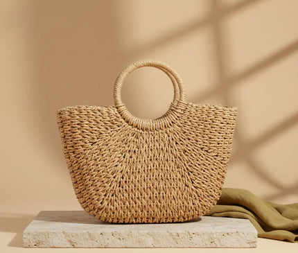 Sac Panier Cordon Paille Tressée Rigide