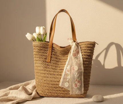 Sac Panier Épaule Tressé Dentelle