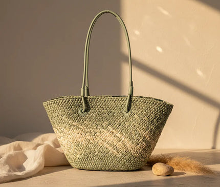Sac Panier Grand Tressé Paille Épaule