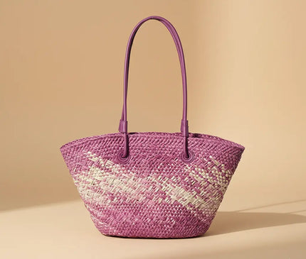 Sac Panier Paille Bicolore Tressé Doux