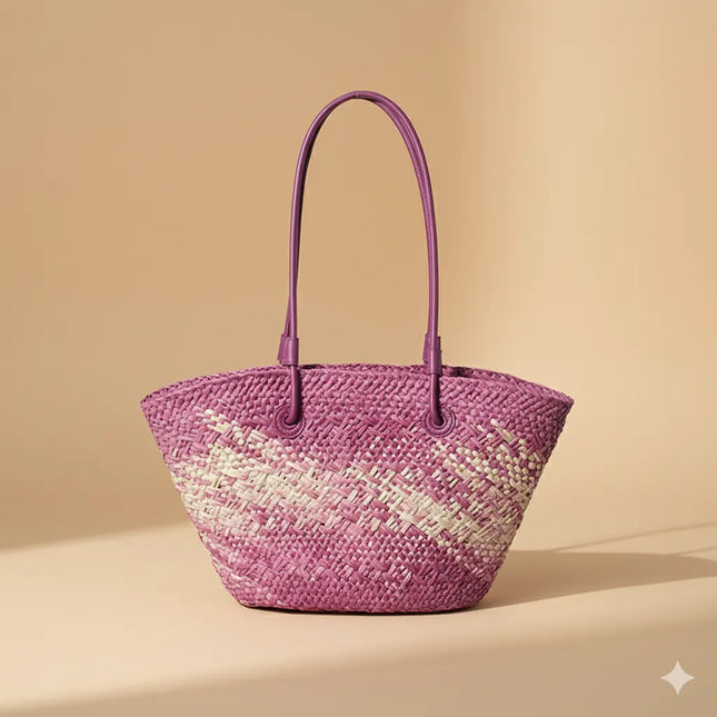 Sac Panier Paille Bicolore Tressé Doux