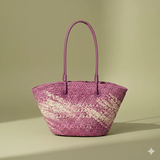 Sac Panier Paille Bicolore Tressé Doux