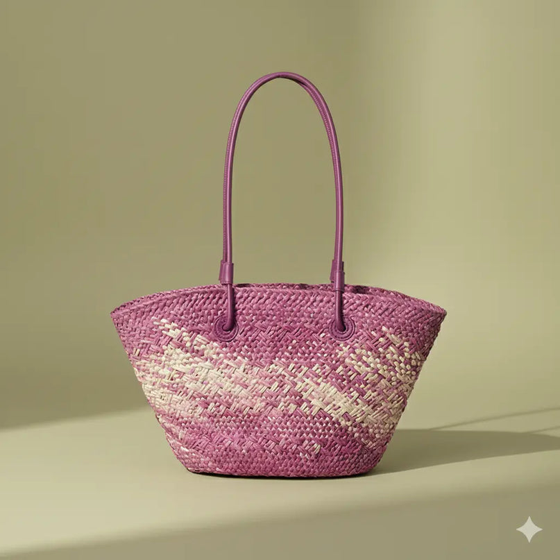 Sac Panier Paille Bicolore Tressé Doux