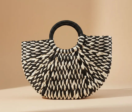 Sac Panier Tressé Noir Papier