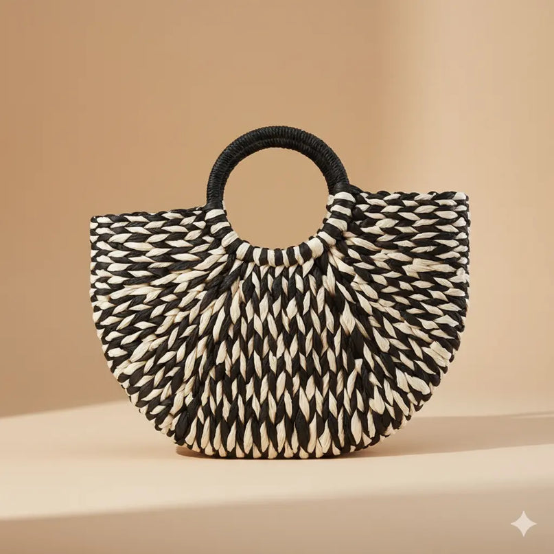 Sac Panier Tressé Noir Papier