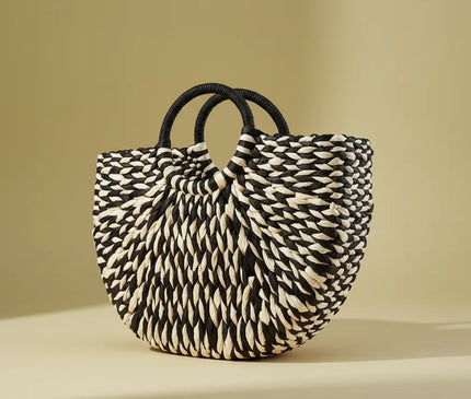Sac Panier Tressé Noir Papier