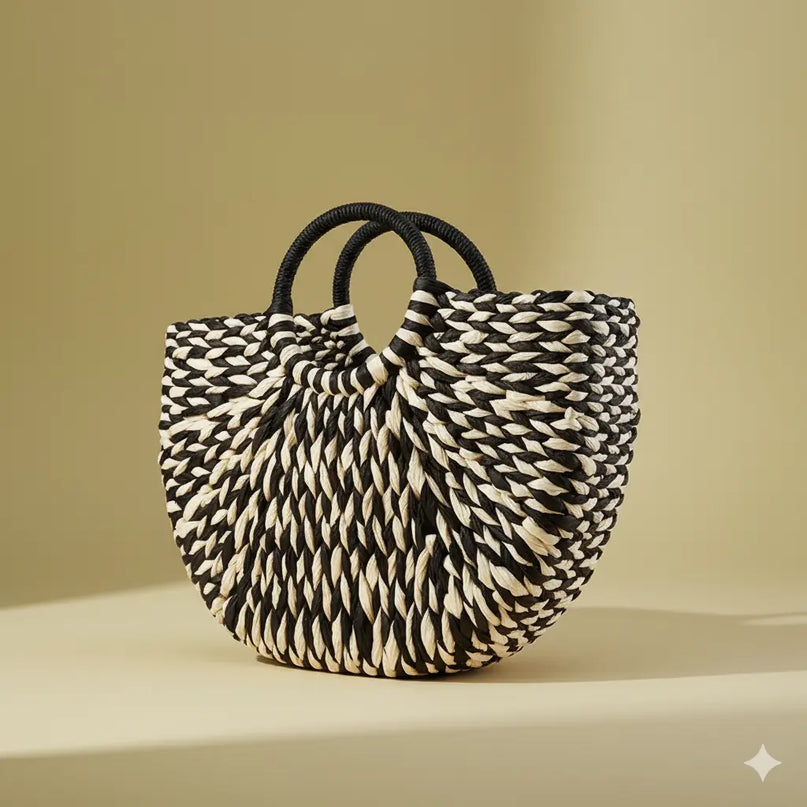 Sac Panier Tressé Noir Papier