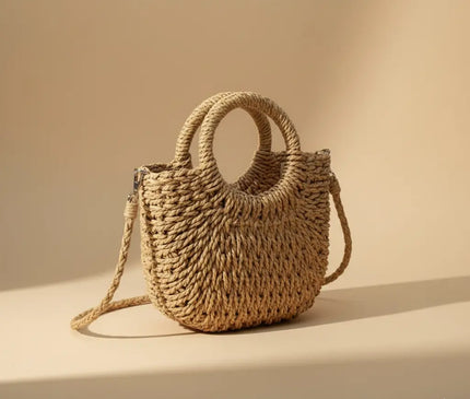 Sac Panier Tressé Bohème Poignée Ronde