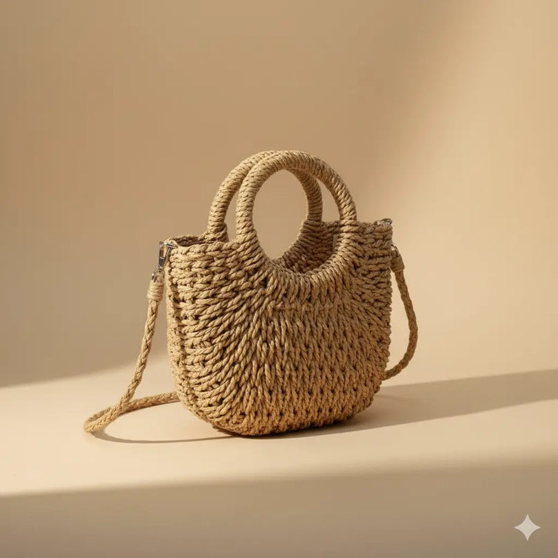 Sac Panier Tressé Bohème Poignée Ronde