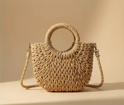 Sac Panier Tressé Bohème Poignée Ronde