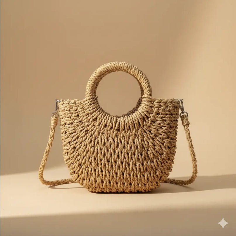 Sac Panier Tressé Bohème Poignée Ronde