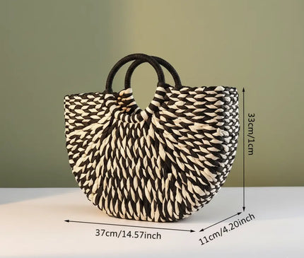 Sac Panier Tressé Noir Papier