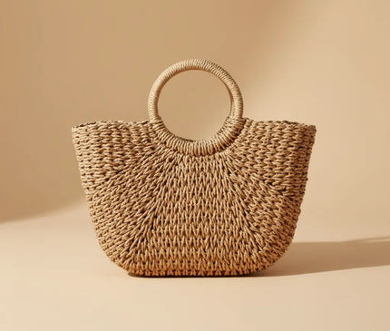 Sac Panier Tressé Structuré Poignée Haute