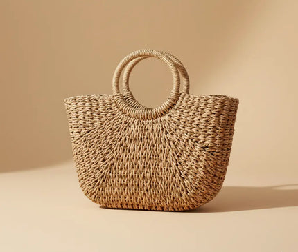 Sac Panier Tressé Structuré Poignée Haute