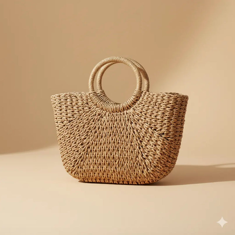 Sac Panier Tressé Structuré Poignée Haute