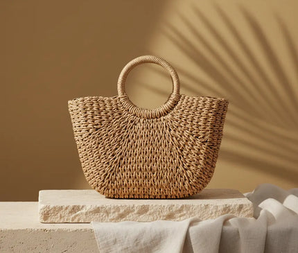 Sac Panier Tressé Structuré Poignée Haute