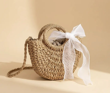 Sac Panier Rond Tressé Fleuri Bohème