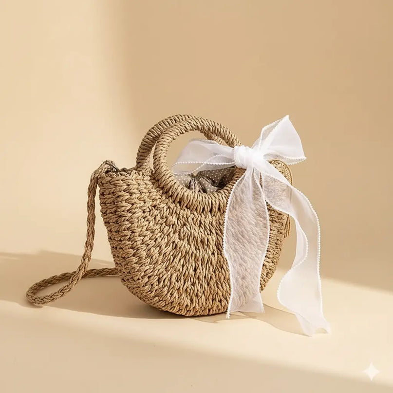 Sac Panier Rond Tressé Fleuri Bohème
