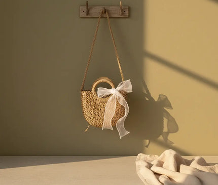 Sac Panier Rond Tressé Fleuri Bohème