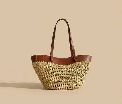 Sac Panier Paille Cuir Tressé