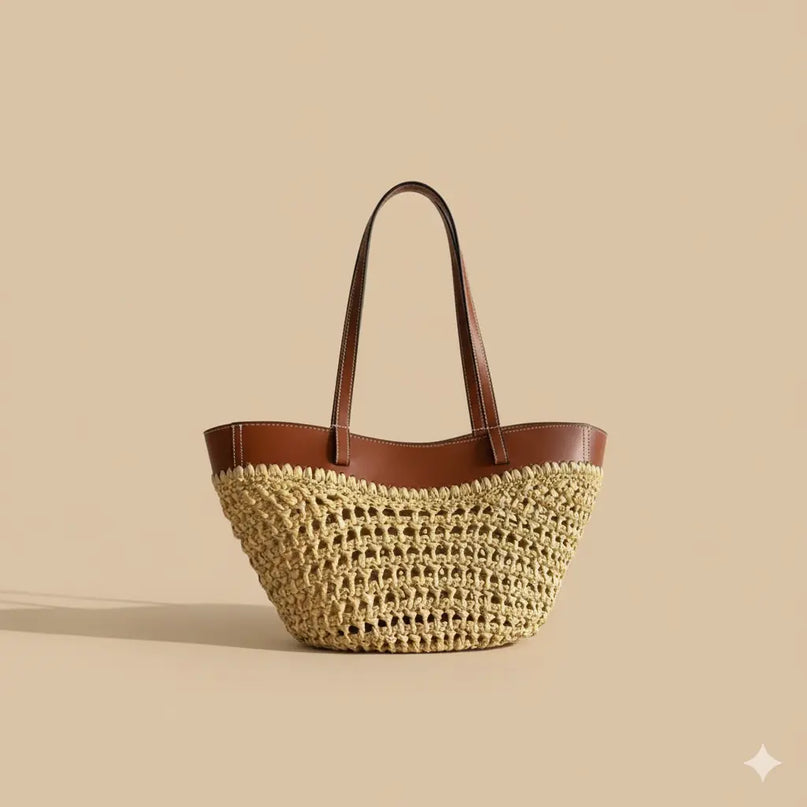 Sac Panier Paille Cuir Tressé