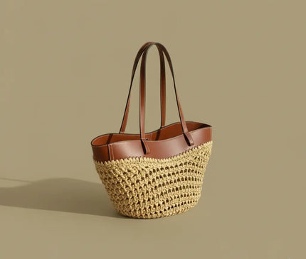 Sac Panier Paille Cuir Tressé
