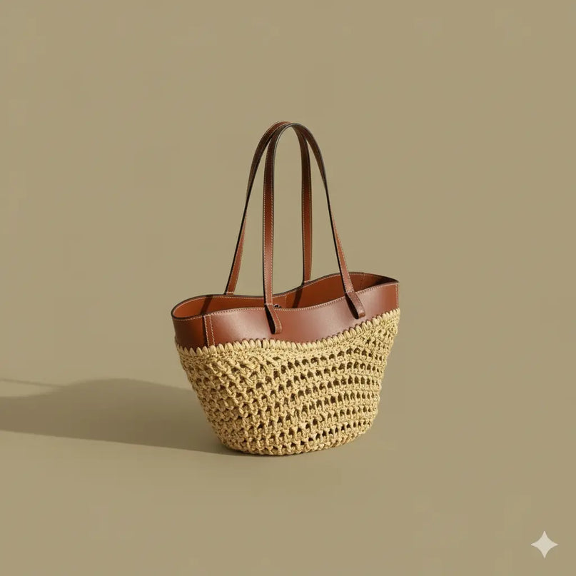 Sac Panier Paille Cuir Tressé