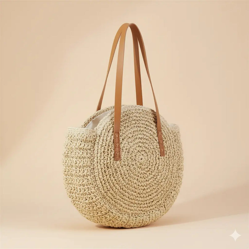 Sac Panier Rond Tressé Style Bohème