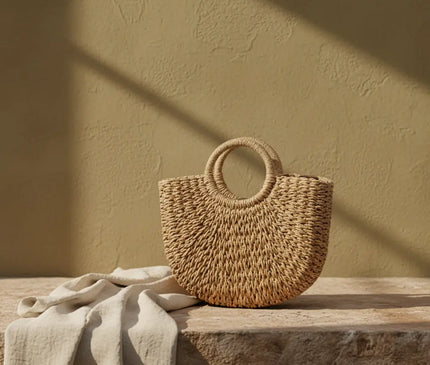 Sac Panier Tressé Anses Rondes Estival