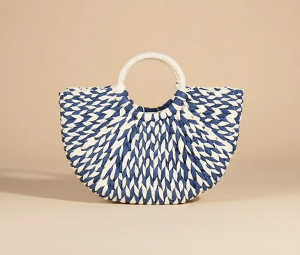 Sac Panier Tressé Multicolore Poignée Ronde