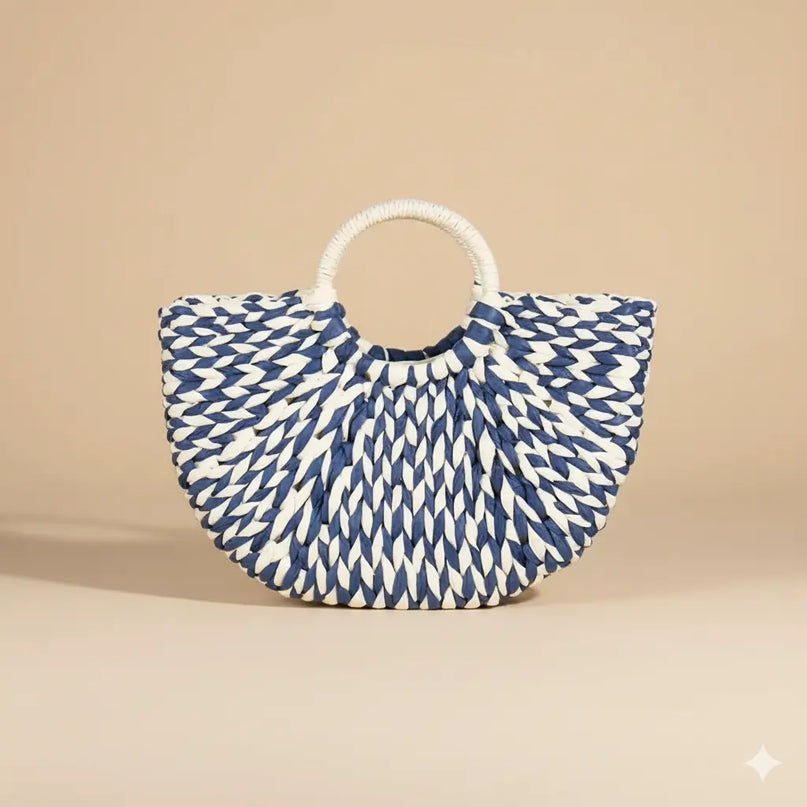 Sac Panier Tressé Multicolore Poignée Ronde