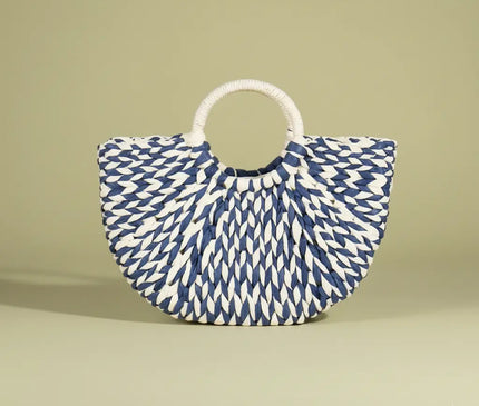 Sac Panier Tressé Multicolore Poignée Ronde