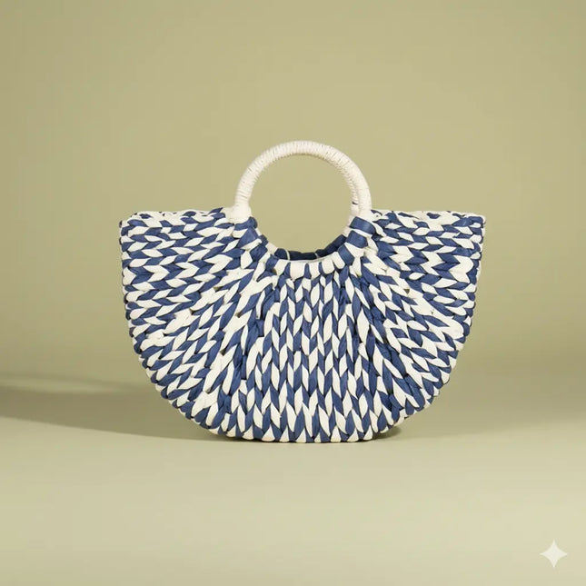 Sac Panier Tressé Multicolore Poignée Ronde