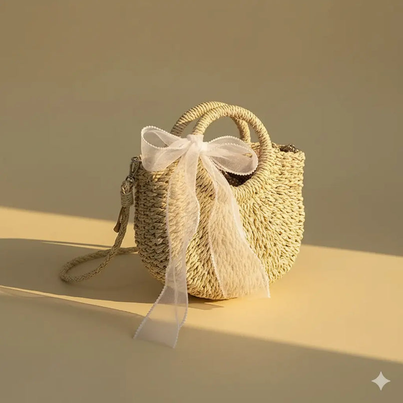 Sac Panier Tressé Fleurs Bohème