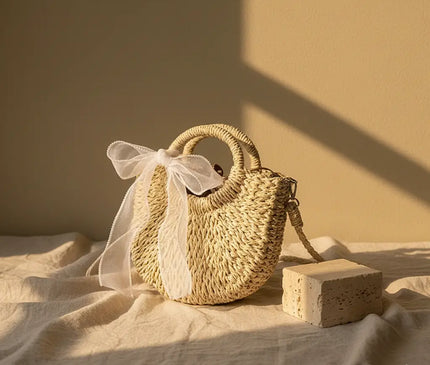 Sac Panier Tressé Fleurs Bohème