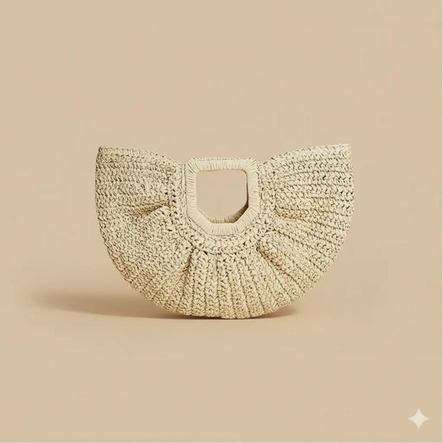 Sac Panier Paille Forme Arc Poignée Découpée
