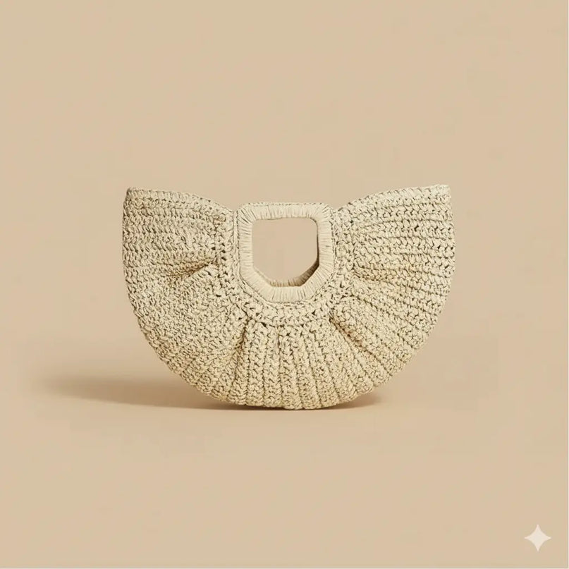 Sac Panier Paille Forme Arc Poignée Découpée