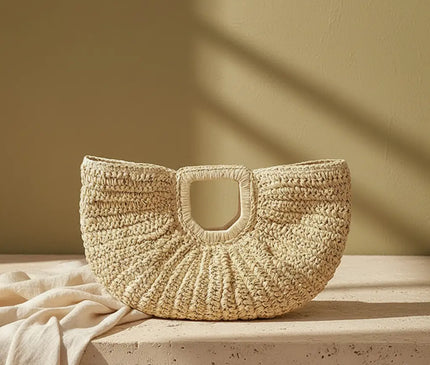 Sac Panier Paille Forme Arc Poignée Découpée