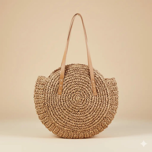Sac Panier Paille Rond Bohème Zippé