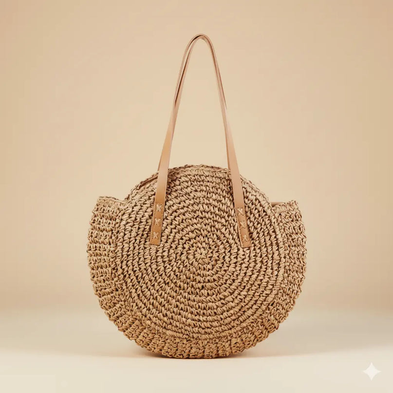 Sac Panier Paille Rond Bohème Zippé
