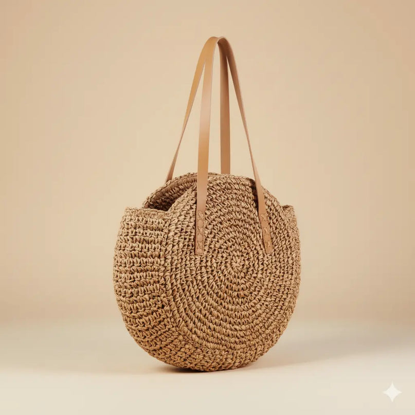 Sac Panier Paille Rond Bohème Zippé