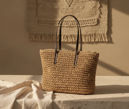 Sac Panier Paille Épaule Zippé