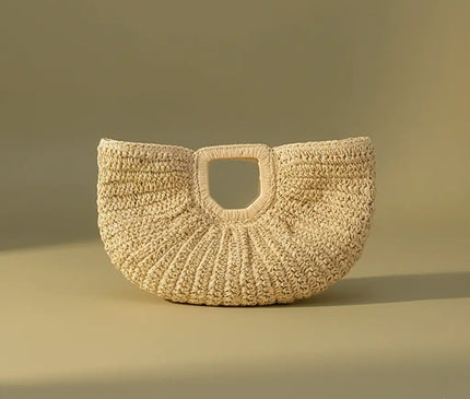 Sac Panier Paille Forme Arc Poignée Découpée